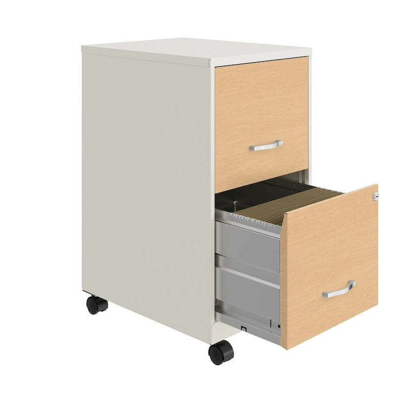 Classificatore mobile in metallo a 2 cassetti bianco/nero con frontali effetto legno