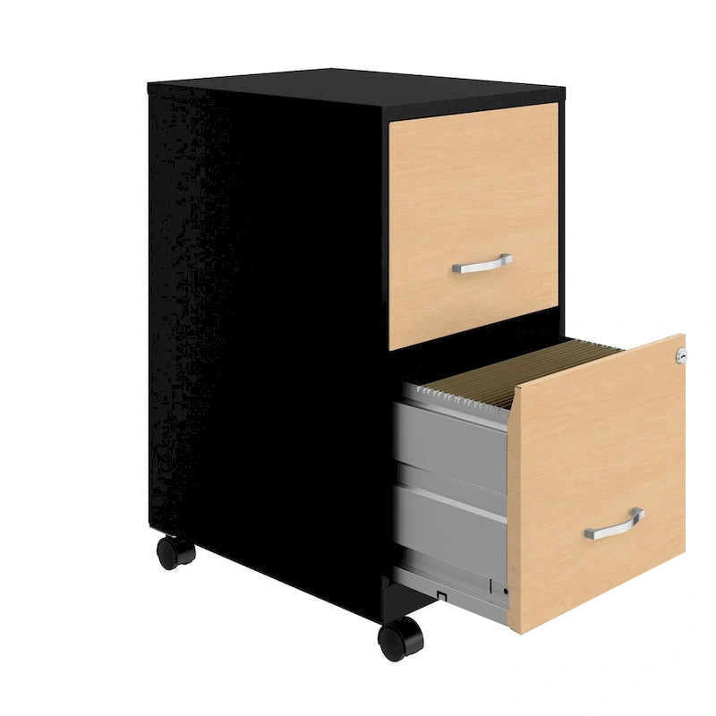 Classificatore mobile in metallo a 2 cassetti bianco/nero con frontali effetto legno