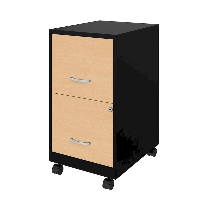 Classificatore mobile in metallo a 2 cassetti bianco/nero con frontali effetto legno