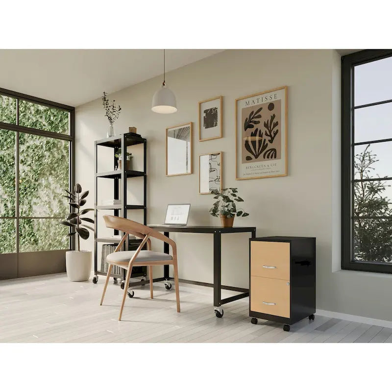 Classificatore mobile in metallo a 2 cassetti bianco/nero con frontali effetto legno