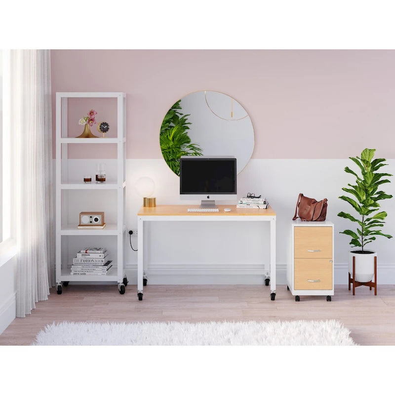 Classificatore mobile in metallo a 2 cassetti bianco/nero con frontali effetto legno