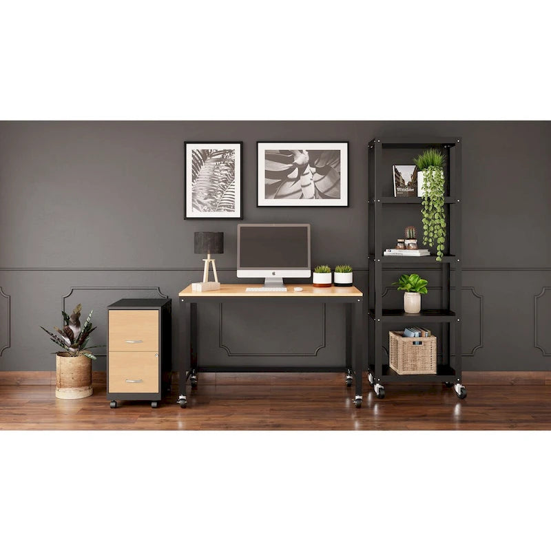 Classificatore mobile in metallo a 2 cassetti bianco/nero con frontali effetto legno