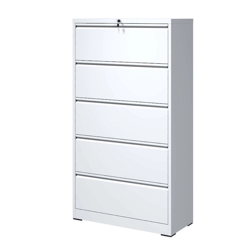 Cassettiera classificatore laterale in acciaio bianco a 5 cassetti con serratura, per 1 utente