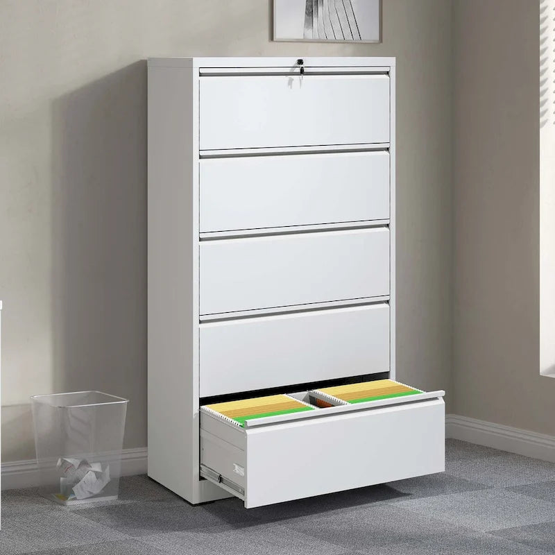 Cassettiera classificatore laterale in acciaio bianco a 5 cassetti con serratura, per 1 utente