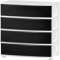 Carrello Contenitore a 4 Cassetti con Cassetti Satinati, Bianco/Nero, Unità Singola