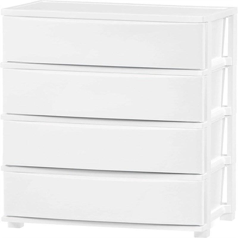 Carrello Contenitore a 4 Cassetti con Cassetti Satinati, Bianco/Nero, Unità Singola