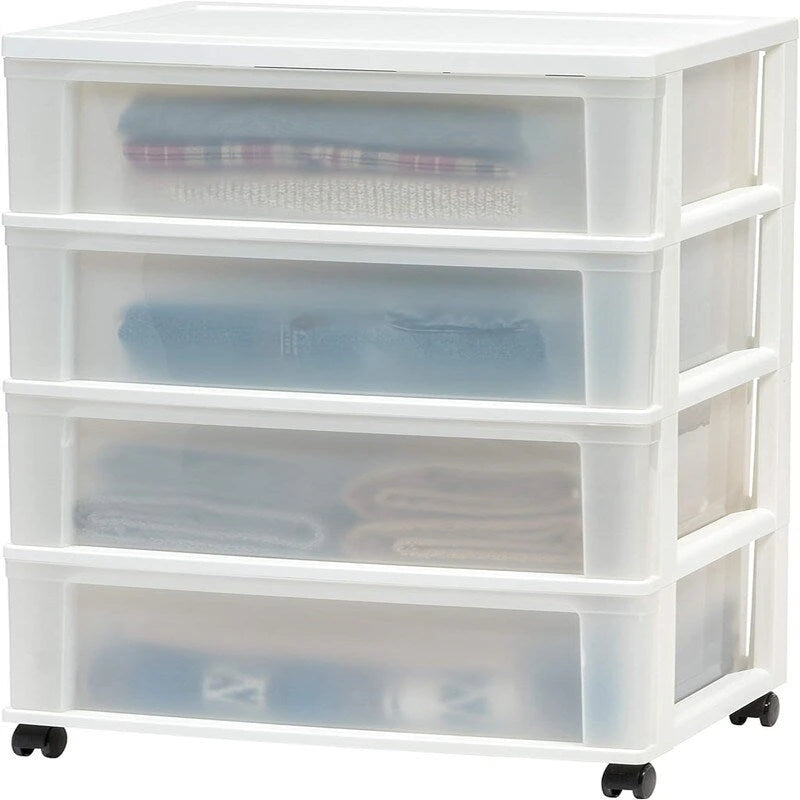 Carrello Contenitore a 4 Cassetti con Cassetti Satinati, Bianco/Nero, Unità Singola