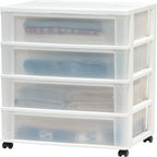 Carrello Contenitore a 4 Cassetti con Cassetti Satinati, Bianco/Nero, Unità Singola