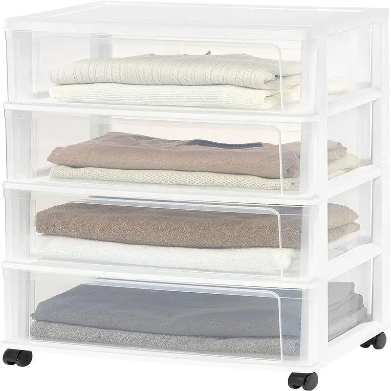 Carrello Contenitore a 4 Cassetti con Cassetti Satinati, Bianco/Nero, Unità Singola