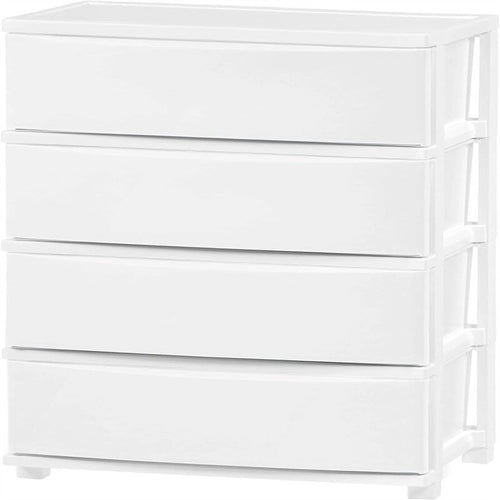 Carrello Contenitore a 4 Cassetti con Cassetti Satinati, Bianco/Nero, Unità Singola