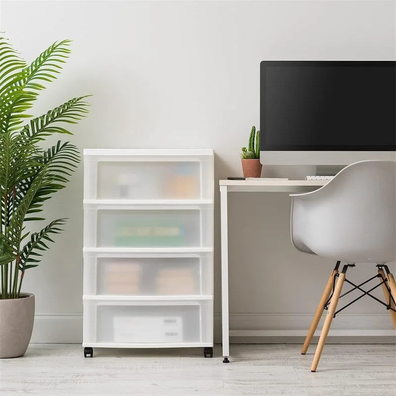 Carrello Contenitore a 4 Cassetti con Cassetti Satinati, Bianco/Nero, Unità Singola