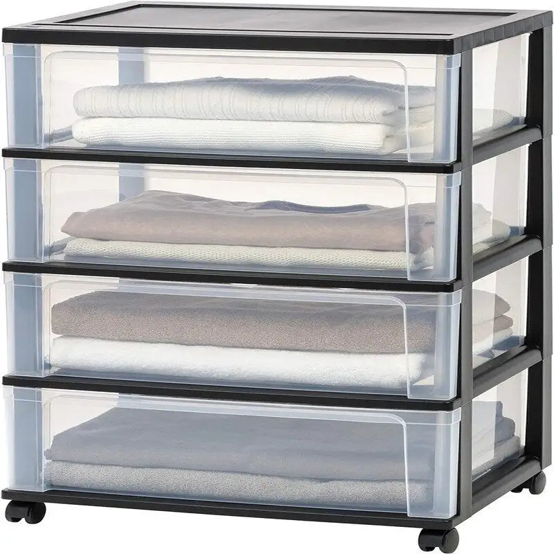 Carrello Contenitore a 4 Cassetti con Cassetti Satinati, Bianco/Nero, Unità Singola