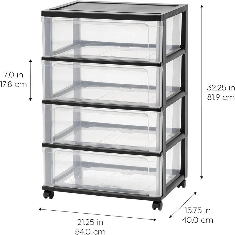 Carrello Contenitore a 4 Cassetti con Cassetti Satinati, Bianco/Nero, Unità Singola