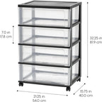 Carrello Contenitore a 4 Cassetti con Cassetti Satinati, Bianco/Nero, Unità Singola