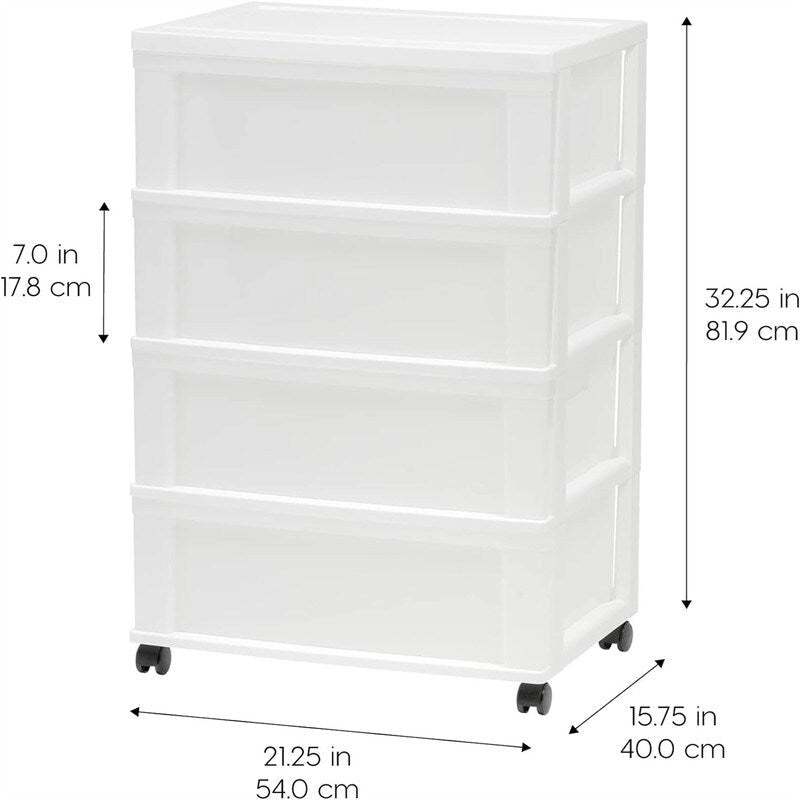 Carrello Contenitore a 4 Cassetti con Cassetti Satinati, Bianco/Nero, Unità Singola
