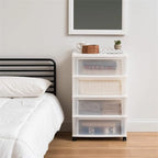 Carrello Contenitore a 4 Cassetti con Cassetti Satinati, Bianco/Nero, Unità Singola