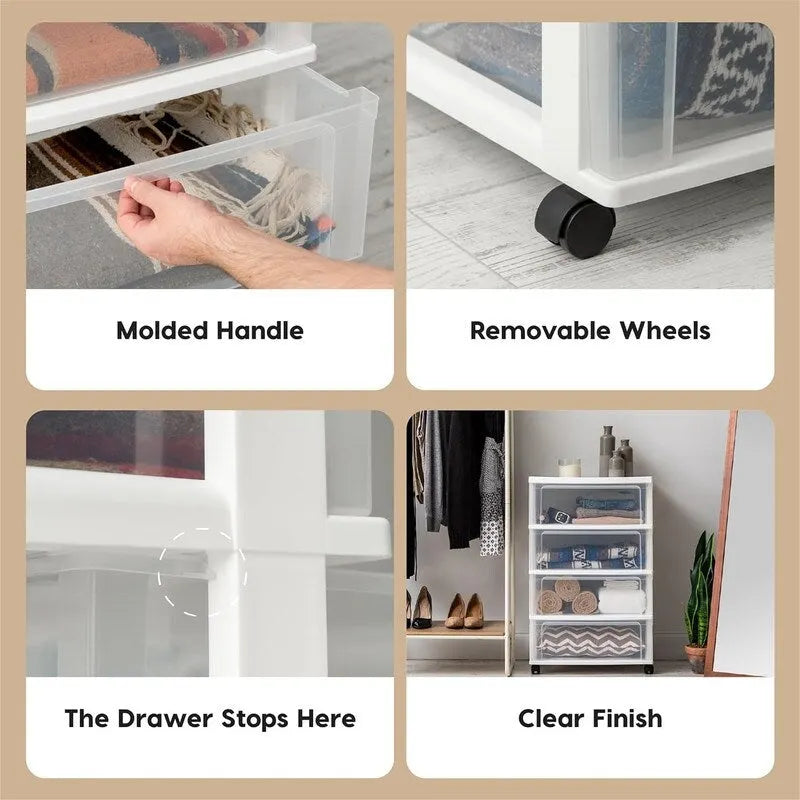 Carrello Contenitore a 4 Cassetti con Cassetti Satinati, Bianco/Nero, Unità Singola