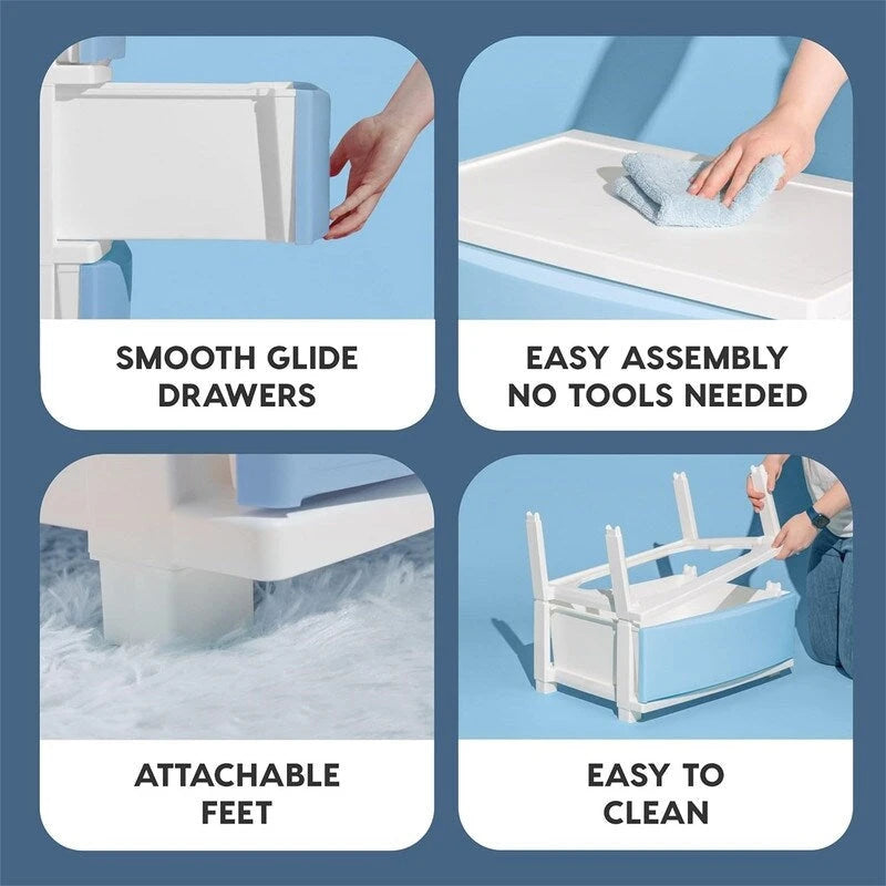 Carrello Contenitore a 4 Cassetti con Cassetti Satinati, Bianco/Nero, Unità Singola