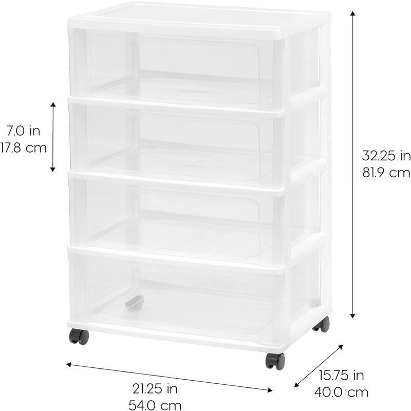Carrello Contenitore a 4 Cassetti con Cassetti Satinati, Bianco/Nero, Unità Singola