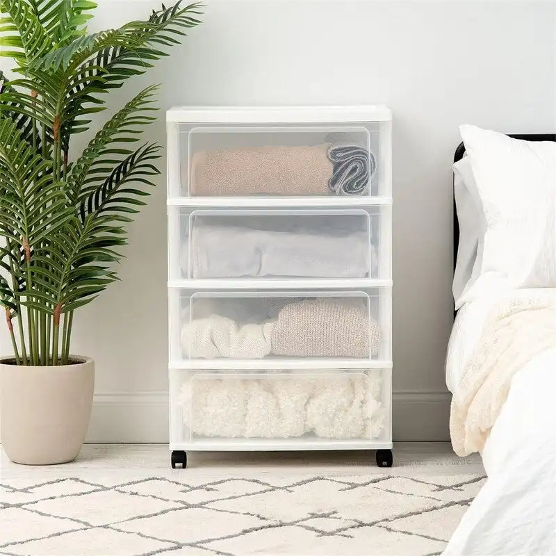 Carrello Contenitore a 4 Cassetti con Cassetti Satinati, Bianco/Nero, Unità Singola