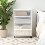 Carrello Contenitore a 4 Cassetti con Cassetti Satinati, Bianco/Nero, Unità Singola