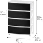 Carrello Contenitore a 4 Cassetti con Cassetti Satinati, Bianco/Nero, Unità Singola