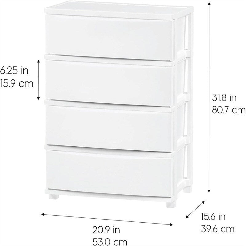 Carrello Contenitore a 4 Cassetti con Cassetti Satinati, Bianco/Nero, Unità Singola
