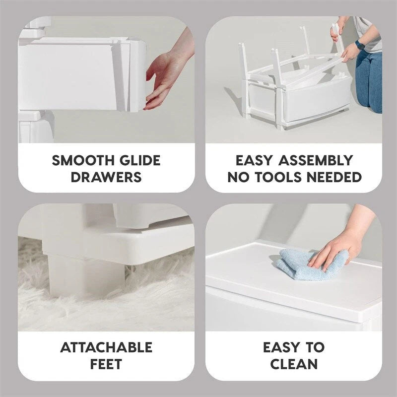 Carrello Contenitore a 4 Cassetti con Cassetti Satinati, Bianco/Nero, Unità Singola