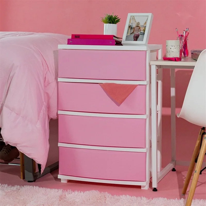 Carrello Contenitore a 4 Cassetti con Cassetti Satinati, Bianco/Nero, Unità Singola