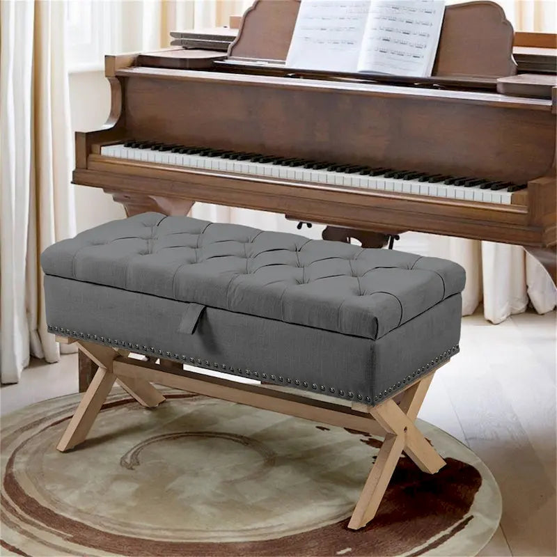 35 Button-Tufted Storage Ottoman Linen Storage Bench