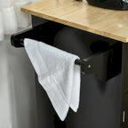 Carrello da Cucina Nero con Piano in Legno, Armadietto a 3 Ante, Cassetti e Portasciugamani, Uso per 1 Persona