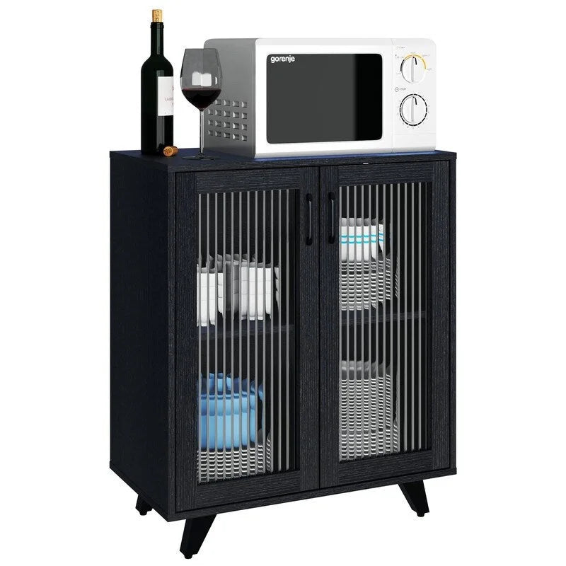 Credenza con ante bianca/nera in stile minimalista, unità singola