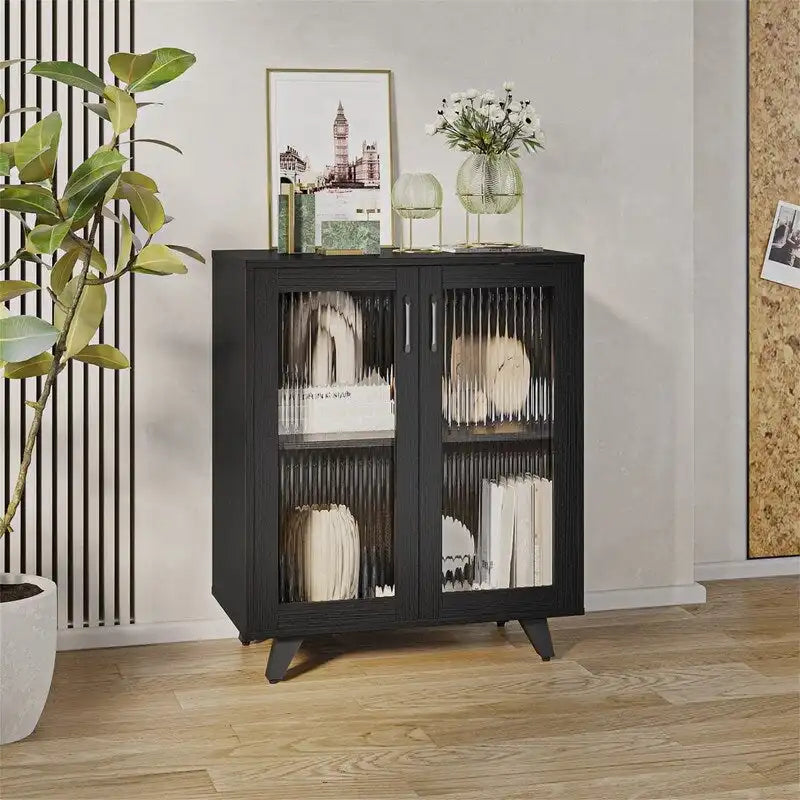 Credenza con ante bianca/nera in stile minimalista, unità singola