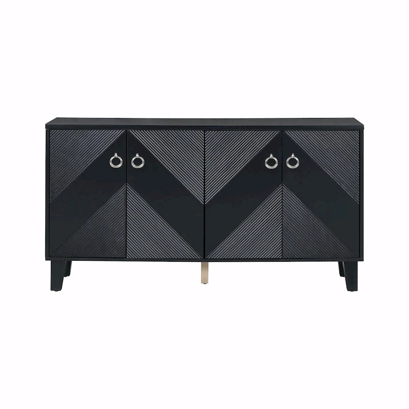 Credenza a 4 ante, colore nero/argento, motivo geometrico