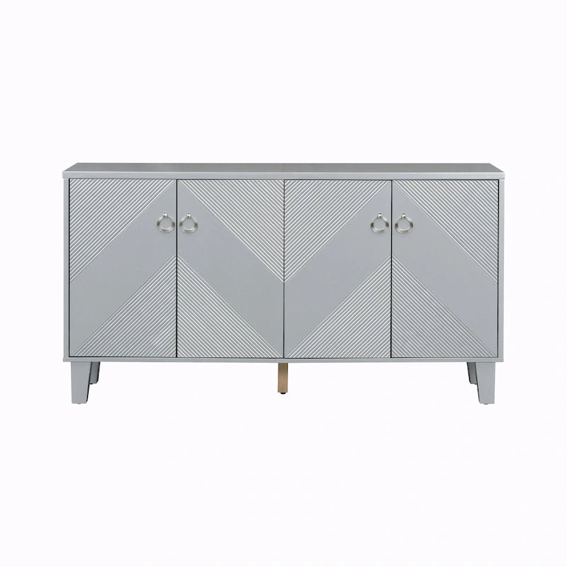 Credenza a 4 ante, colore nero/argento, motivo geometrico