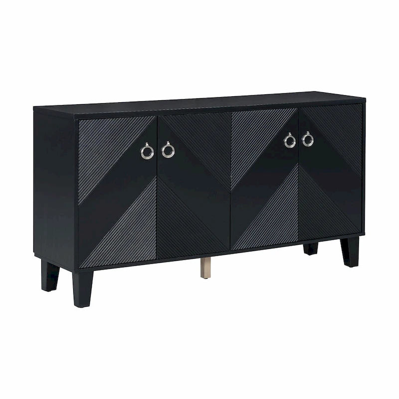 Credenza a 4 ante, colore nero/argento, motivo geometrico