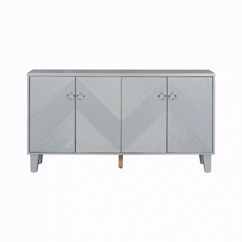 Credenza a 4 ante, colore nero/argento, motivo geometrico