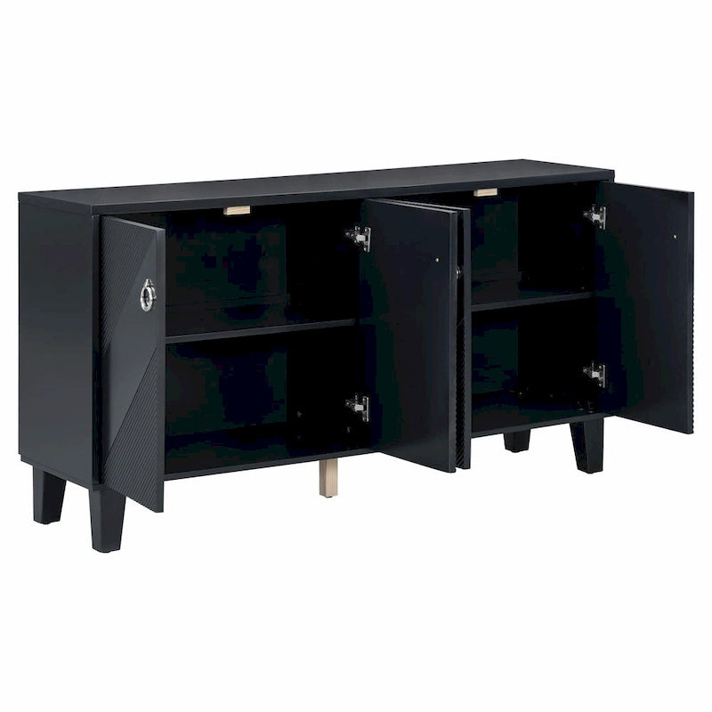 Credenza a 4 ante, colore nero/argento, motivo geometrico