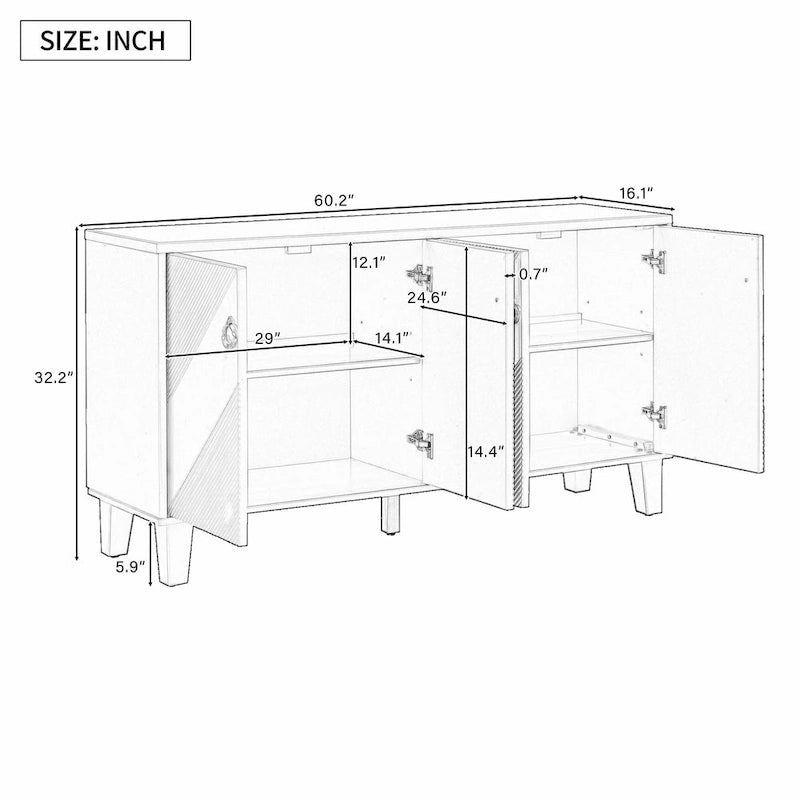 Credenza a 4 ante, colore nero/argento, motivo geometrico