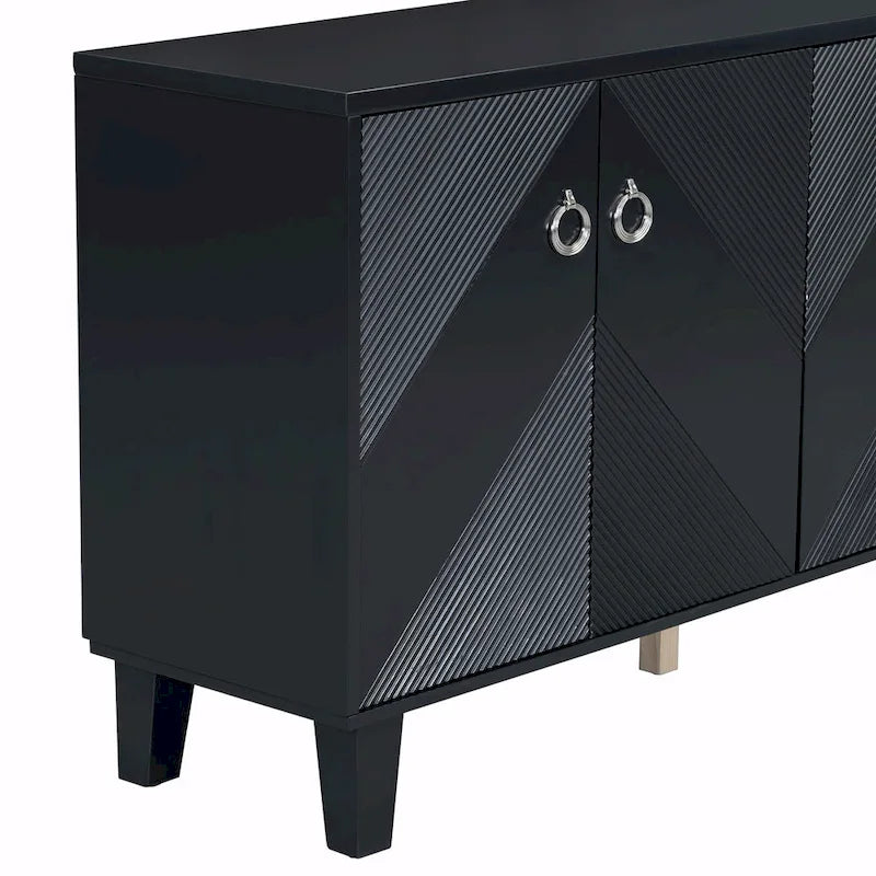 Credenza a 4 ante, colore nero/argento, motivo geometrico