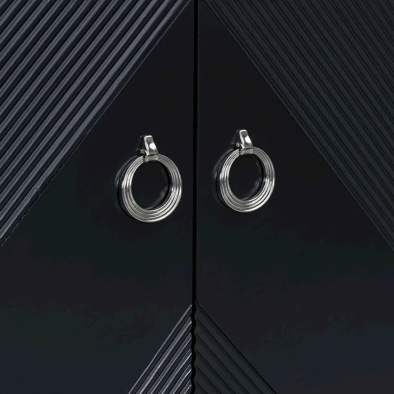 Credenza a 4 ante, colore nero/argento, motivo geometrico