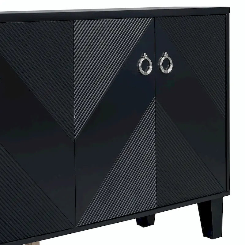 Credenza a 4 ante, colore nero/argento, motivo geometrico