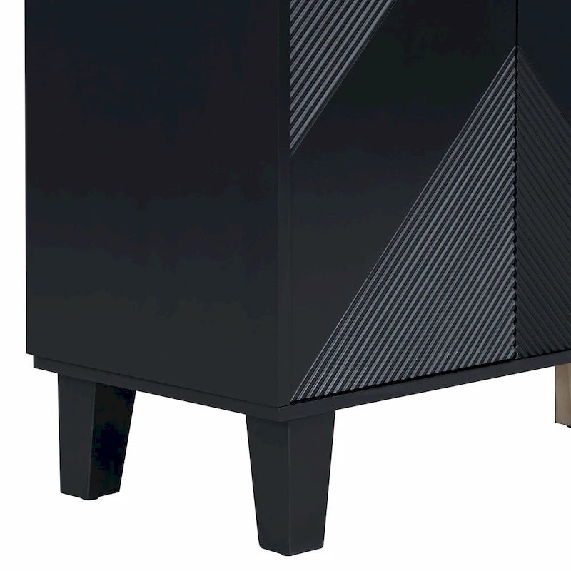 Credenza a 4 ante, colore nero/argento, motivo geometrico