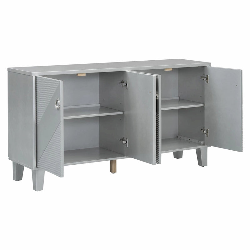 Credenza a 4 ante, colore nero/argento, motivo geometrico