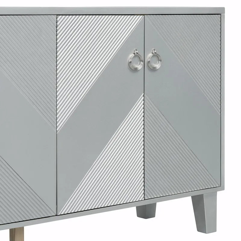 Credenza a 4 ante, colore nero/argento, motivo geometrico
