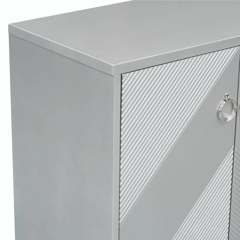 Credenza a 4 ante, colore nero/argento, motivo geometrico