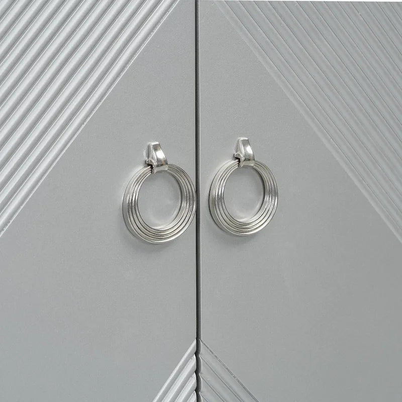 Credenza a 4 ante, colore nero/argento, motivo geometrico
