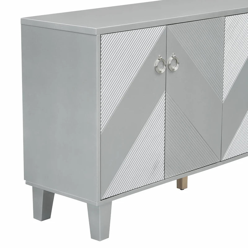 Credenza a 4 ante, colore nero/argento, motivo geometrico