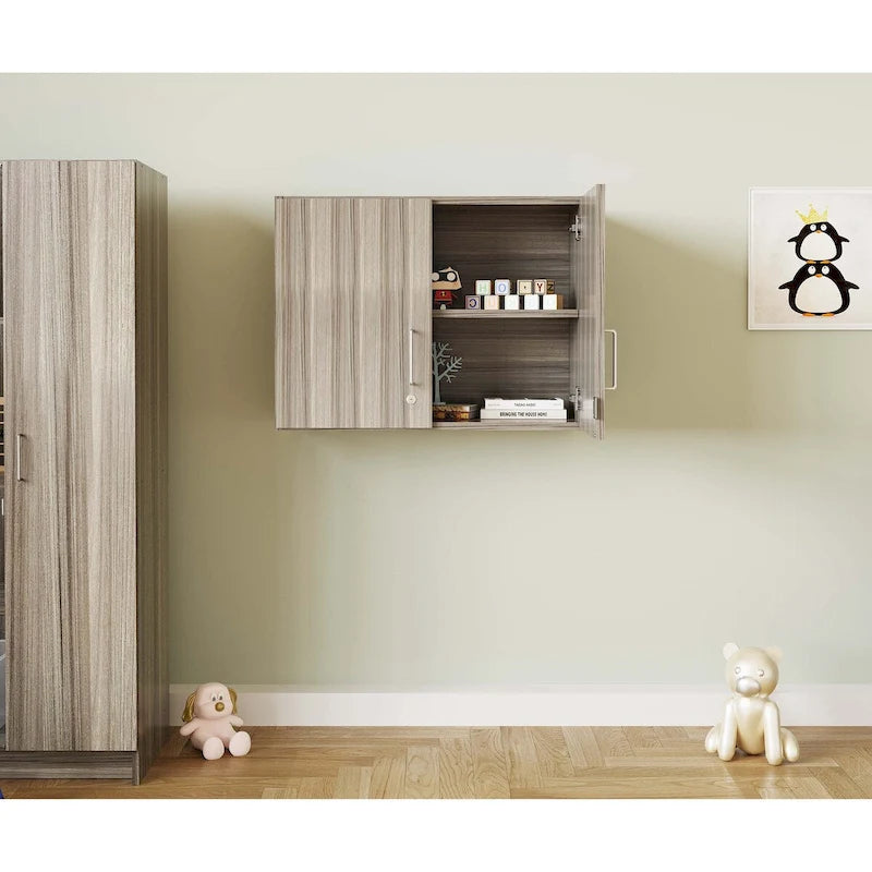 Pensile a 2 livelli, acero/olmo grigio ombra, monoutente – 30"L x 14,5"P x 22,5"H