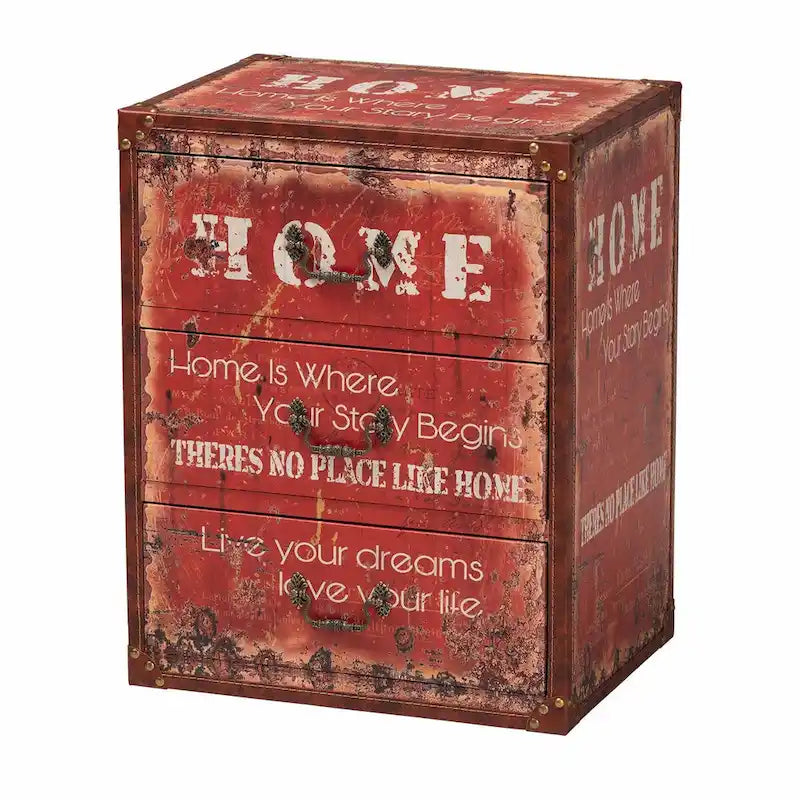 Baule contenitore rosso vintage in similpelle a 3 cassetti, singolo